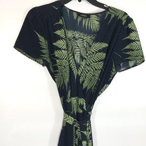 Wrap Dress Long Maxi Belted Fern Print Size L